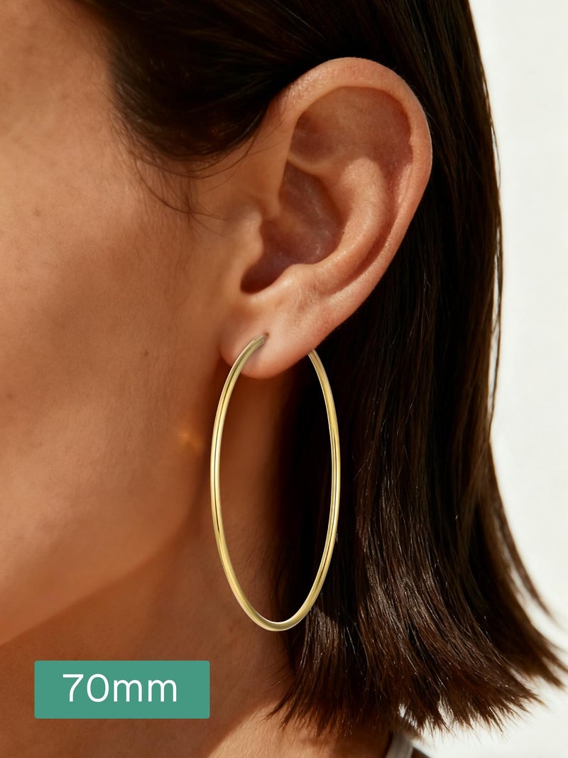 ChicSilver Large Gold Plated Silver Hoop Earrings for Women 14k Gold Hoop Earrings for Women Hypoallergenic Big Endless Hoops Earring 70MM - Image 2